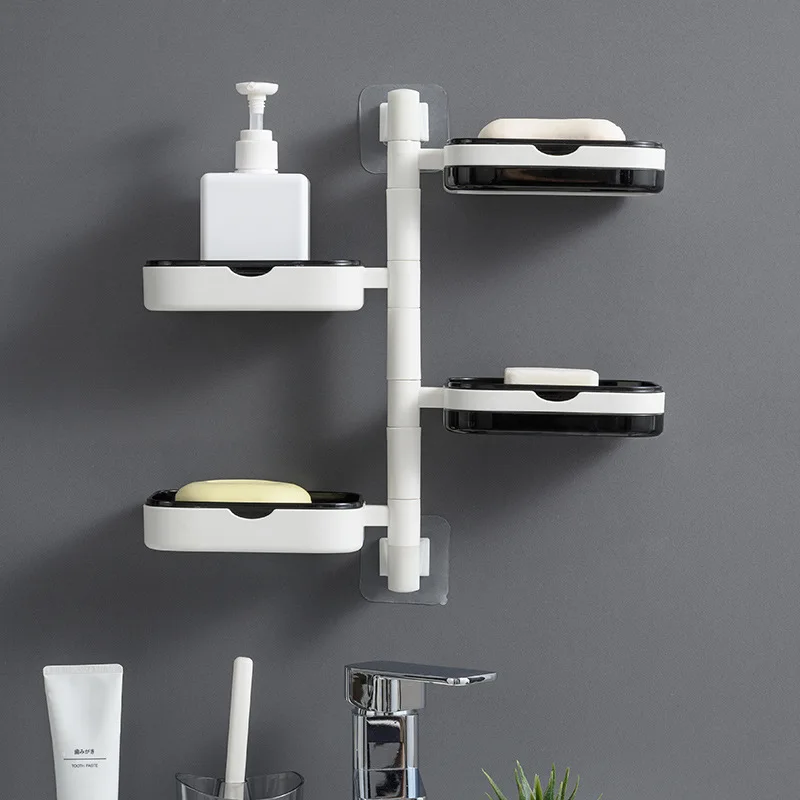 

Wall-mounted Rotatable Drain Soap Box Bathroom Soap Storage Rack Free Perforation Three-Layer Bathroom Soap Rack