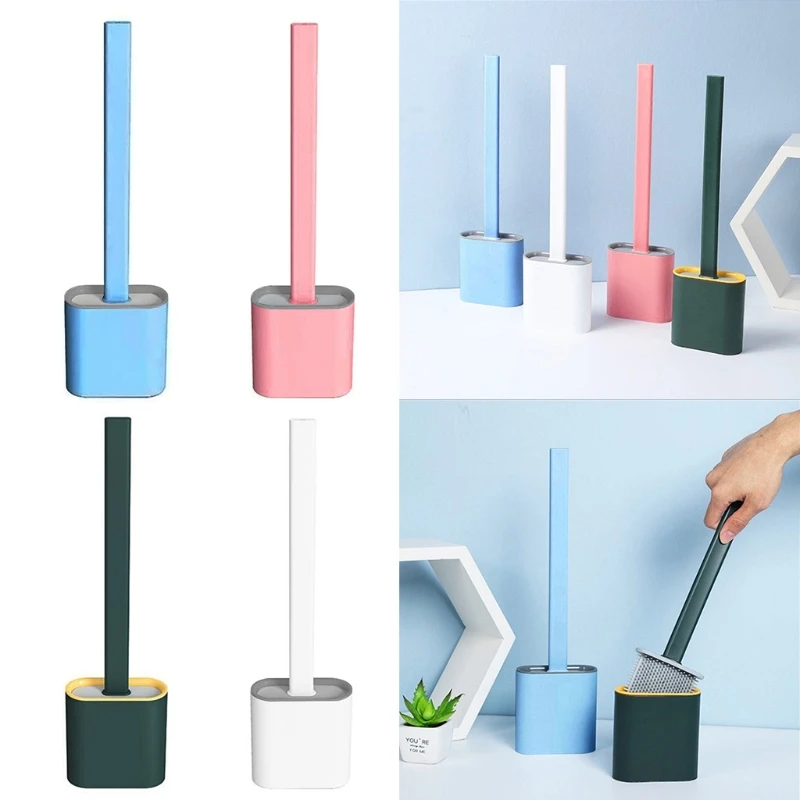 

Long Handle Toilet Brush with Drying Holder Soft Rubber Head Bathroom Cleaning