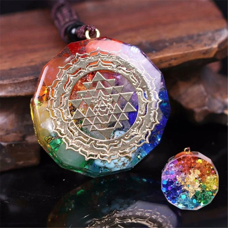 1 шт. ожерелье с подвеской из цветного энергетического камня удачный золотой узор