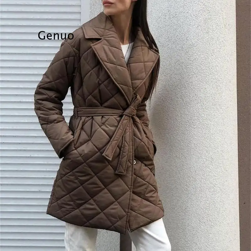 Lapel Mid-Length Padded Jacket 2022 Autumn and Winter Women's New Style Jacket Waist Pocket Padded Jacket Women