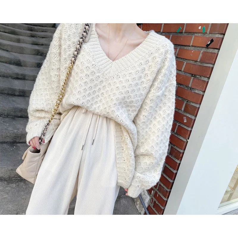 

2021 New Sweater Female Korean Harajuku Women Pullover Clothing Female Sweet Jumper V Neck knitted Tops jersey mujer manga larga