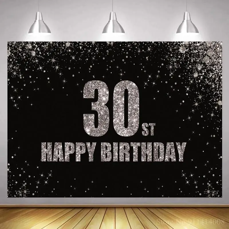 

Black Gold 1st Birthday Backdrop Banner Poster Silver 30th Year Celebration Party Photography Background For Show Stage Photo