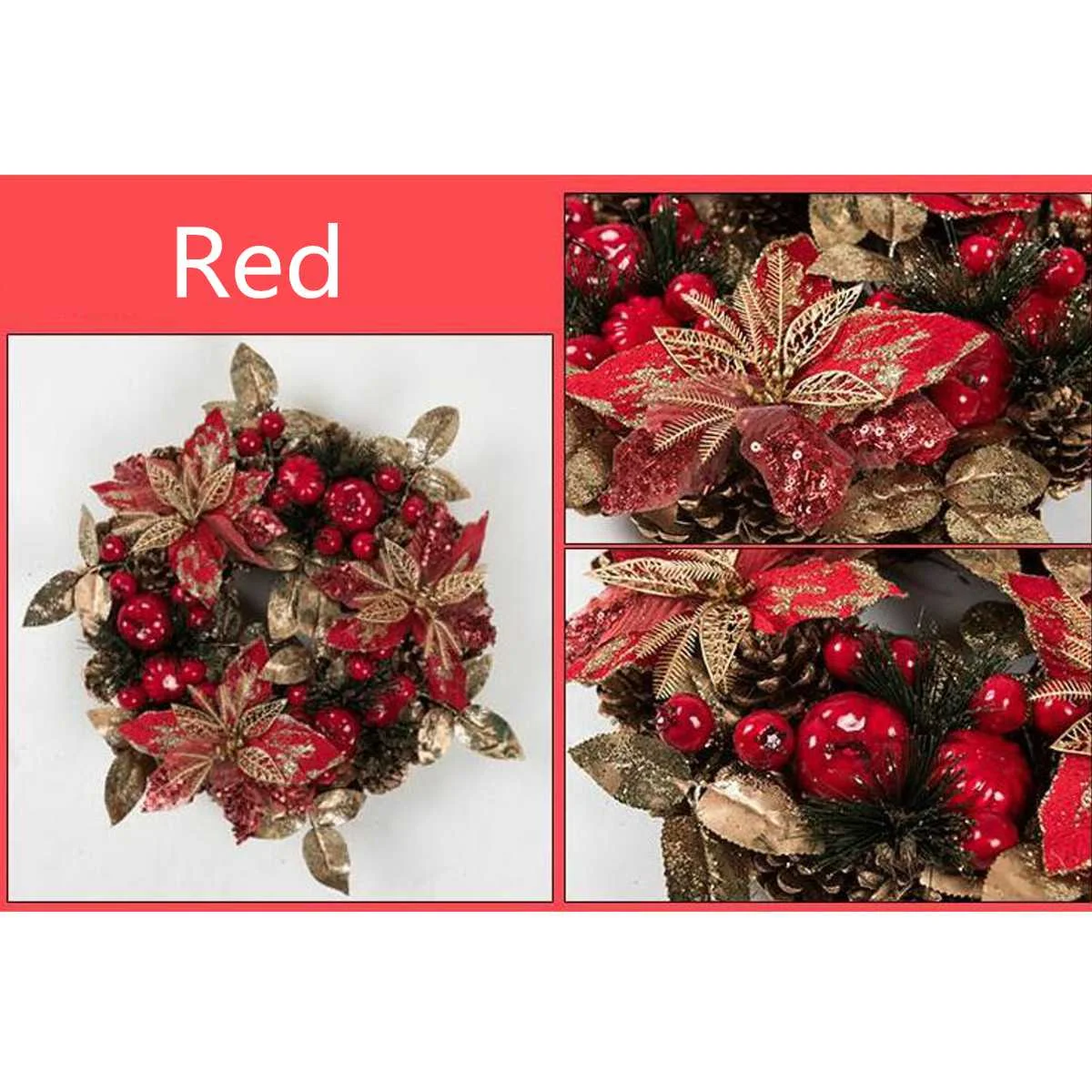 

New Christmas Wreath Handmade Rattan Pendant Garland Bell Ornaments Christmas Tree Door Decor Wreath Red Gift Wedding Decoration
