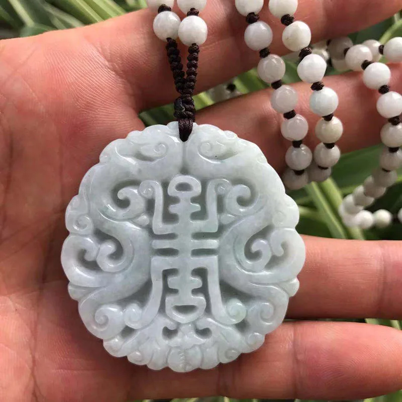 

Myanmar Jadeite Jewelry Jade Antique Dragon Pendant Hand Carved Double Dragon Longevity Necklace Sweater Chain For Women Men