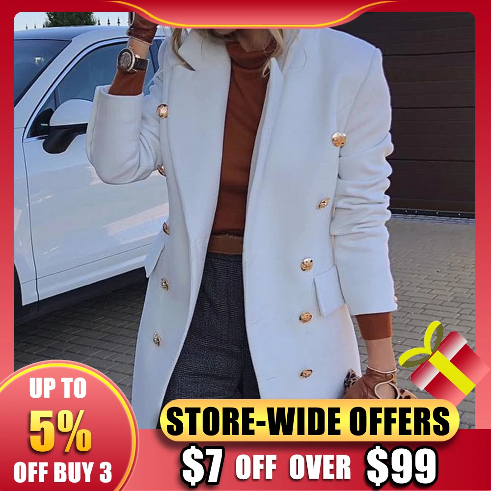 

AW/FW 2021 Women Jackets Lapel Wool Coats Solid Double Breasted Ladies Knee Length Blends Coat Womens Plus Size Overcoats