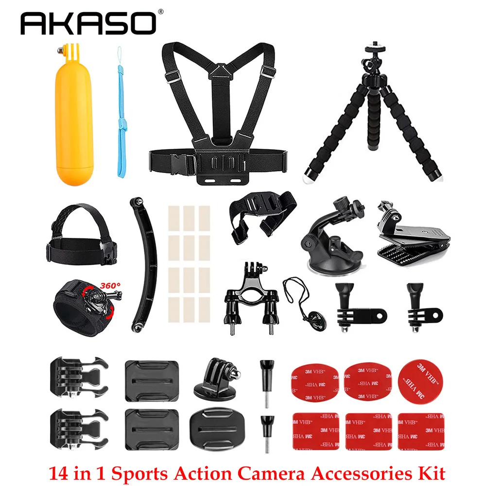 AKASO Спорт на открытом воздухе Экшн камера аксессуары комплект 14 в 1 для AKASO EK7000/EK7000 Plus/EK7000 Pro/Brave 4/V50/V50 Pro/V50