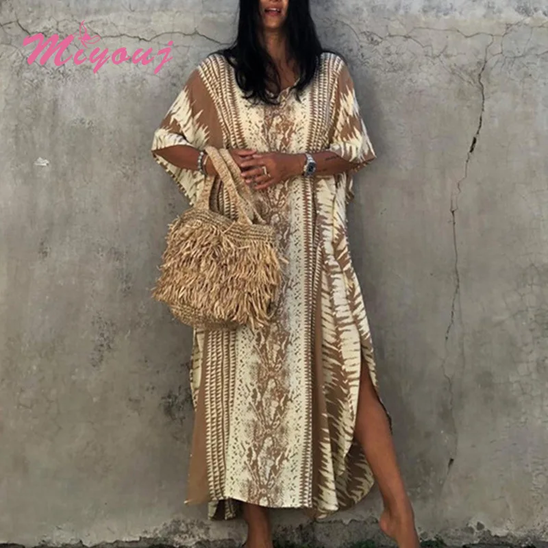 

Винтажная модная летняя женская одежда с запахом и пэчворком, повседневное Свободное длинное платье, простая Пляжная накидка, один размер