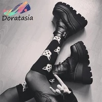 doratasia new ins brand designer punk gothic boots fashion high platform ankle boots women 2021 high wedges lace up shoes woman