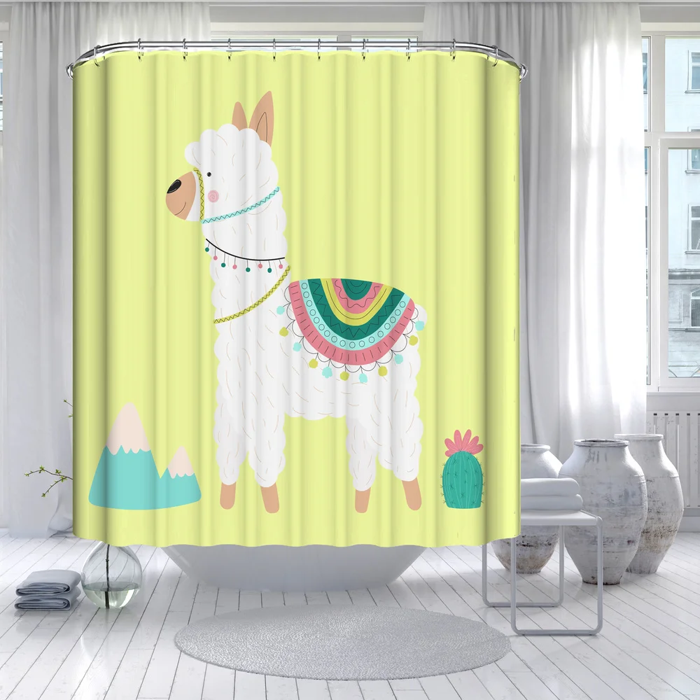 

Alpaca Pattern Bath curtain Waterproof Shower Curtains Polyester Cartoon Bath Screen Printed Curtain for Bathroom Home Decor