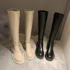 Женские высокие сапоги на толстом каблуке, осенние сапоги до колена из искусственной кожи, женская обувь на платформе и молнии, новинка 2022