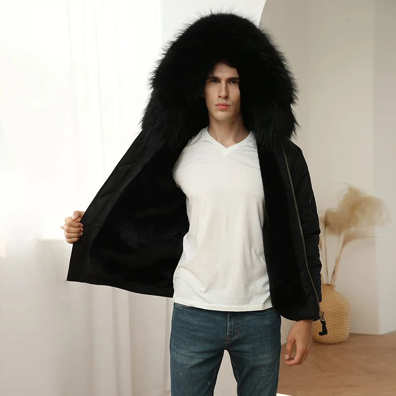 

Men's leather fur coat with thick jacket and padded jacket