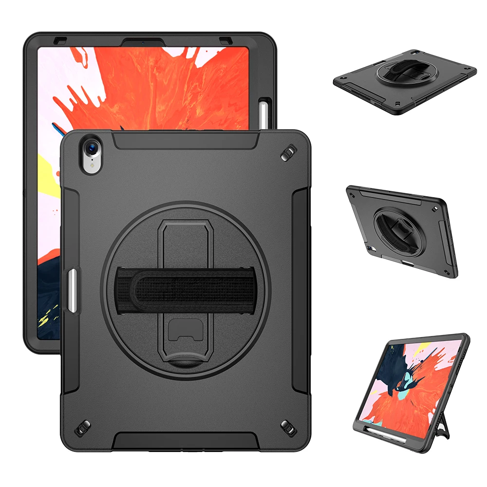 Чехол-накладка для планшета iPad Pro 12,9 дюйма 3-го поколения с держателем карандаша и поворотом на 360, ручной аксессуар для ремня FTLBX - Цвет: Black