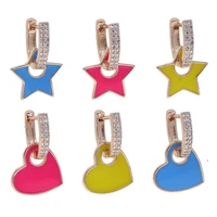 neon enamel color heart star charm hoop earring rose gold metal trendy fashion women girl mini hoops