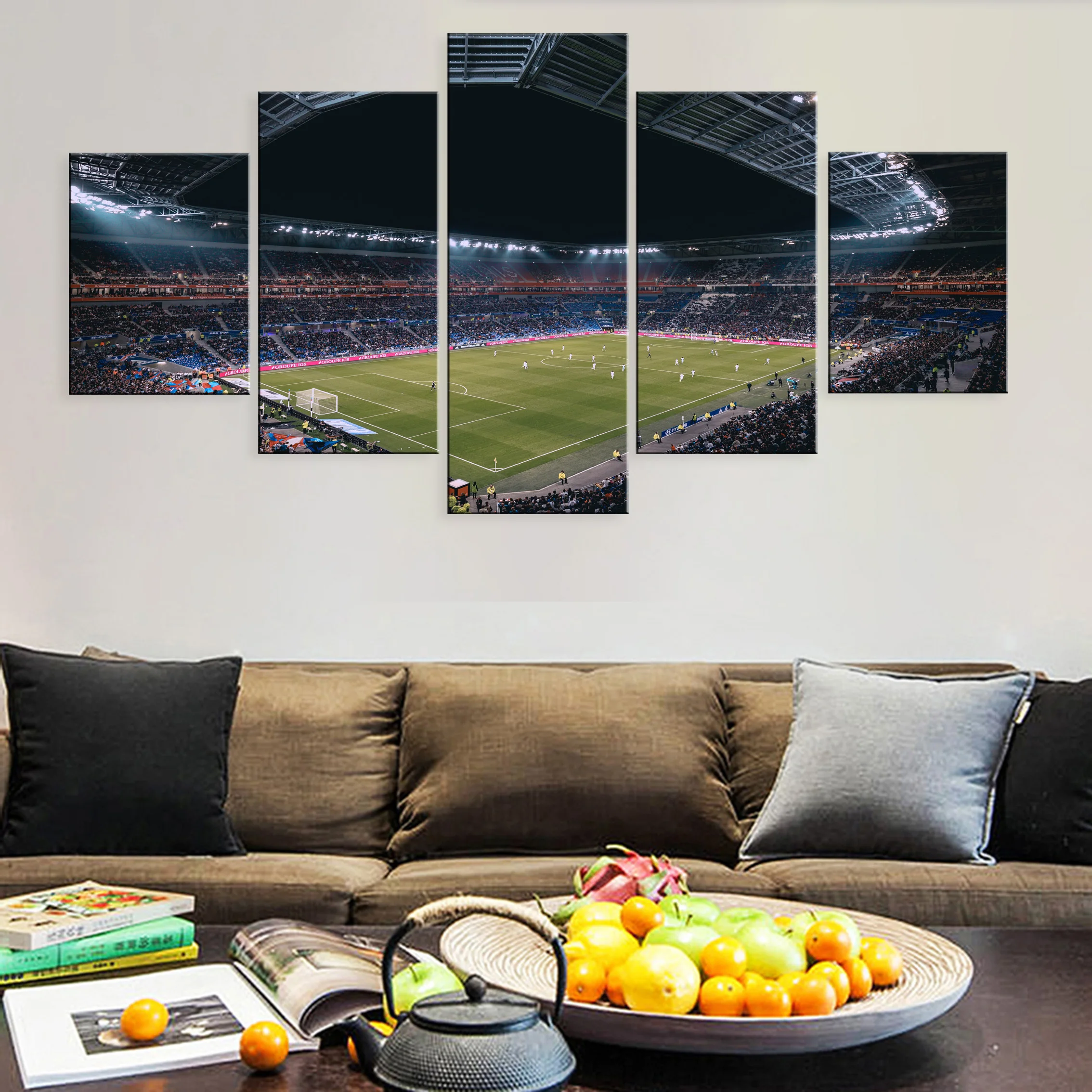 

Hd Printed Decoration Modern 5 Pieces Artwork Football Field Modular Poster Painting Canvas For Living Room Home Framework