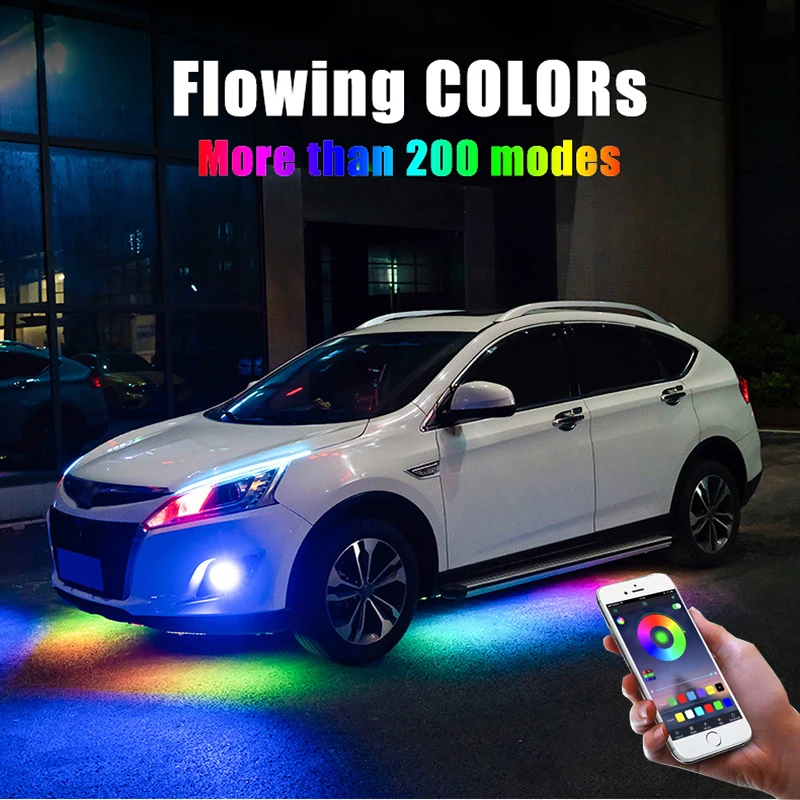 Car Underglow Neon Accent LED Strip Lights App Control RGB Auto Exterior Underbody Decorative Ambient Atmosphere Lamp