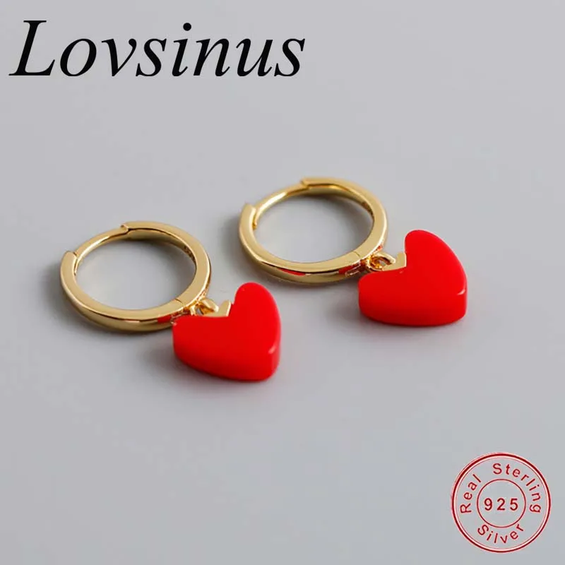 

100% 925 Sterling Silver Red Heart Cubic Zircon Hoop Earrings for Women Silver Pentagram Girl Gifts anti-allergy Lovely Jewelry
