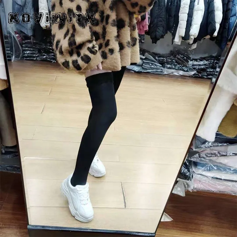 Stylish Black Long High Solid Socks knee Women Cotton elastic Sock Winter Warm Thick Plus velvet for lady Wedding Christmas Sox