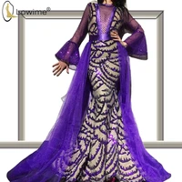 middle east sparkly purple long sleeve mermaid evening dresses vestido de festa robe prom party gowns