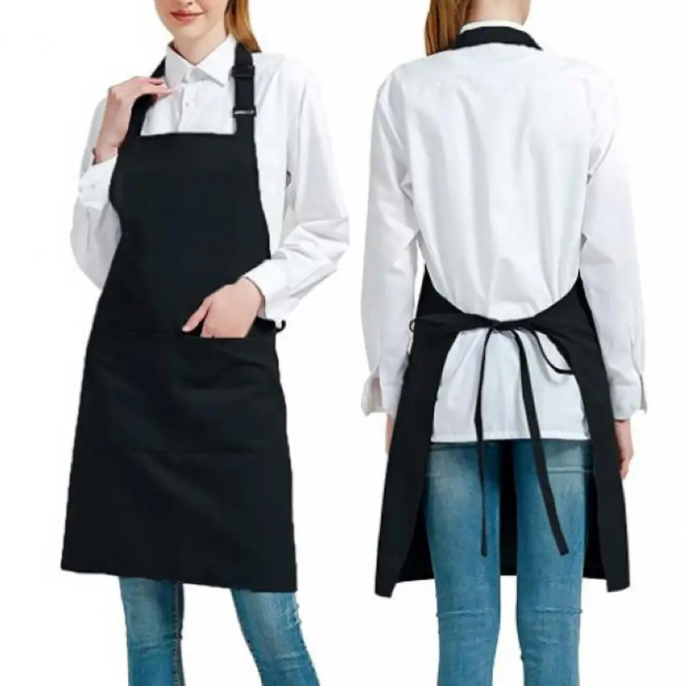 

Simple Chef Apron Solid Color Waterproof Polyester Cotton Hanging Neck Apron for Restaurant Kitchen accessories Delantal cocina