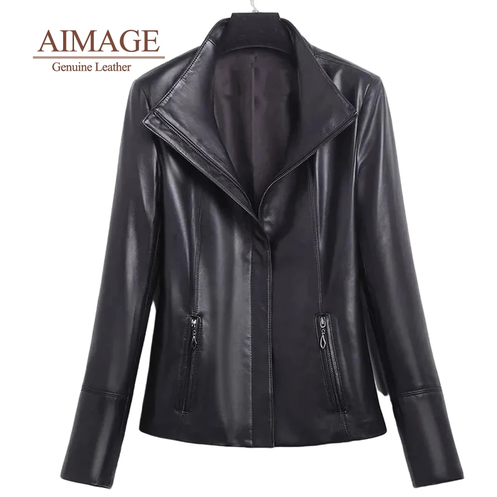 7XL Women Casual Genuine Leather Jacket 2021 Spring New Real Sheepskin Coat Female Slim Ladies Jackets Outerwear PY135