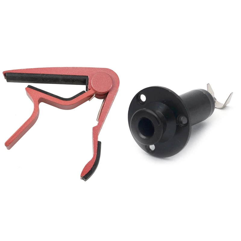 

2 Pcs Guitar Accessories: 1 Pcs Clamp Key Trigger Capo Pink & 1 Pcs End Pin Endpin Jack Socket Plug Black