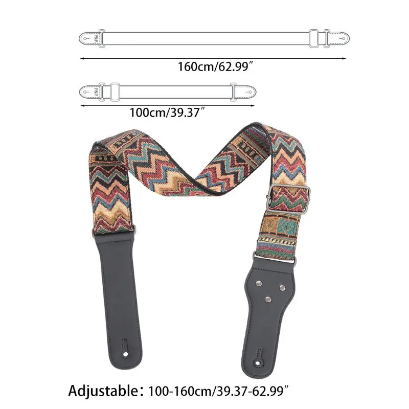 

Vintage Musical instrStrap Retro Adjustable Jacquard Weave Vintage Accessory for Bass Electric Acoustic 3 Picks Included