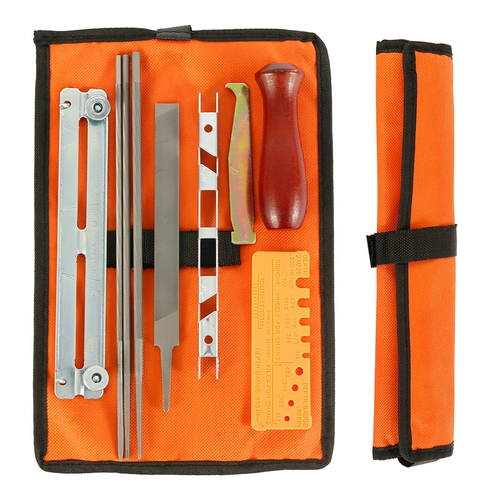 

10PCS Grinding Tool Set Round Files Groove Cleaner Carrying Pouch Flat File Hardwood Handle Depth Gauge Tool Screw on File Guide