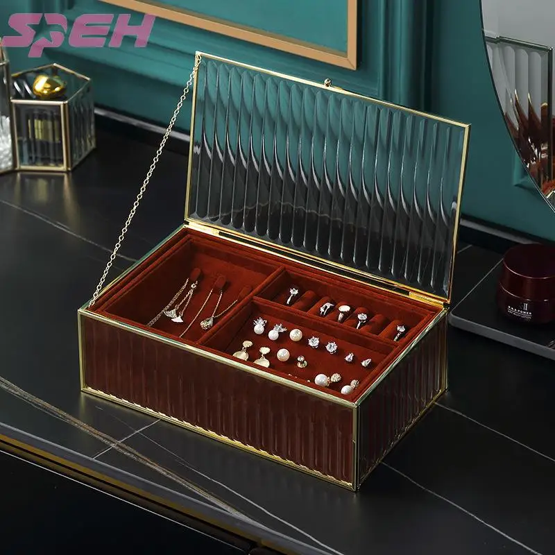 

glass European Earring Jewelry hand jewelry transparent flannel storage box wedding jewelry box