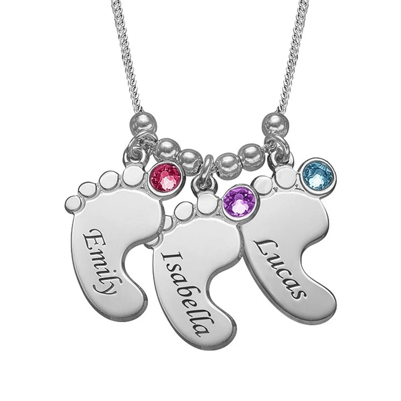 

Hiyong Custom Mom Choker Name Necklace Pendant Custom Necklace Zirconia Necklaces Personalized Inlay MOM Necklace With Baby Feet