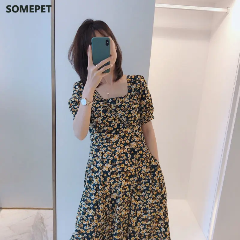

Floral Dress Female Summer Korean Temperament Waist Large Size Loose And Thin Women'S New Dress