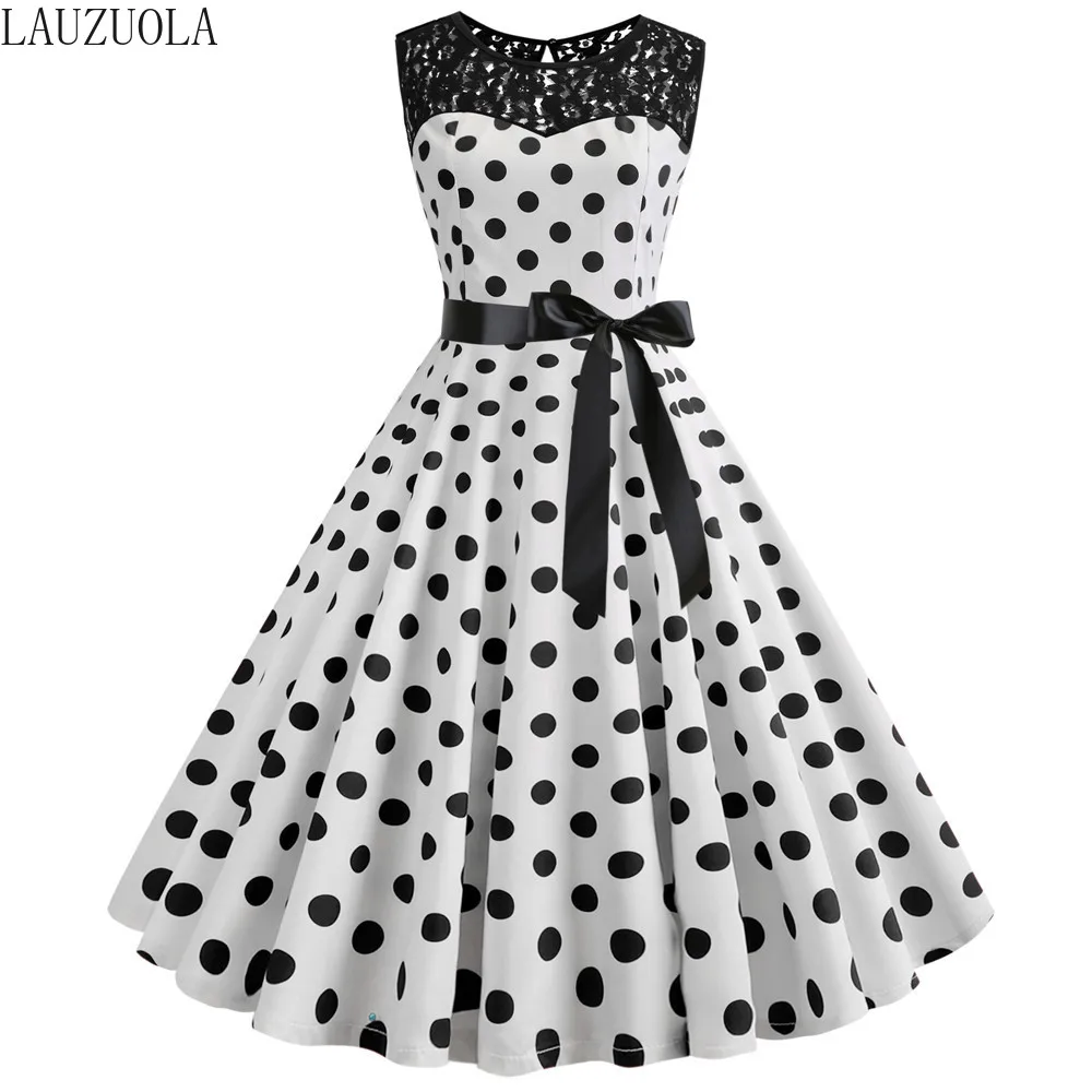 Женское винтажное платье в горошек белое кружевное стиле пэчворк без рукавов с