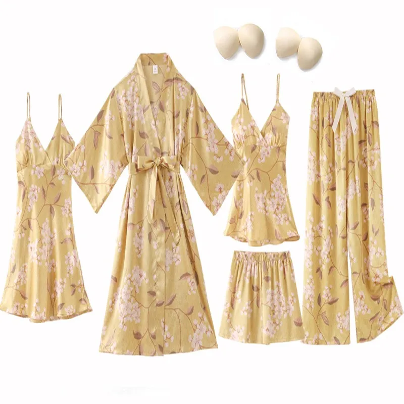 Silky Satin Pajamas Sleep Suit Lady Sexy Strap Top&pants Nightwear Casual Print Sleepwear Spring New Home PJS Pyjamas Sets