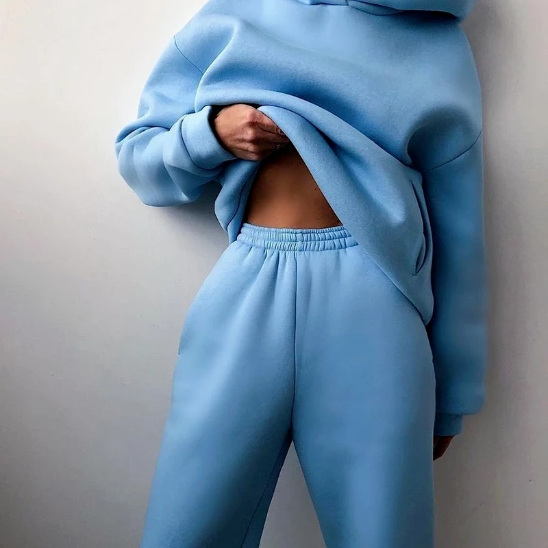 

2021 модная повседневная толстовка из двух частей с длинным рукавом однотонная женская спортивная одежда оверсайз толстовка с капюшоном Жен...