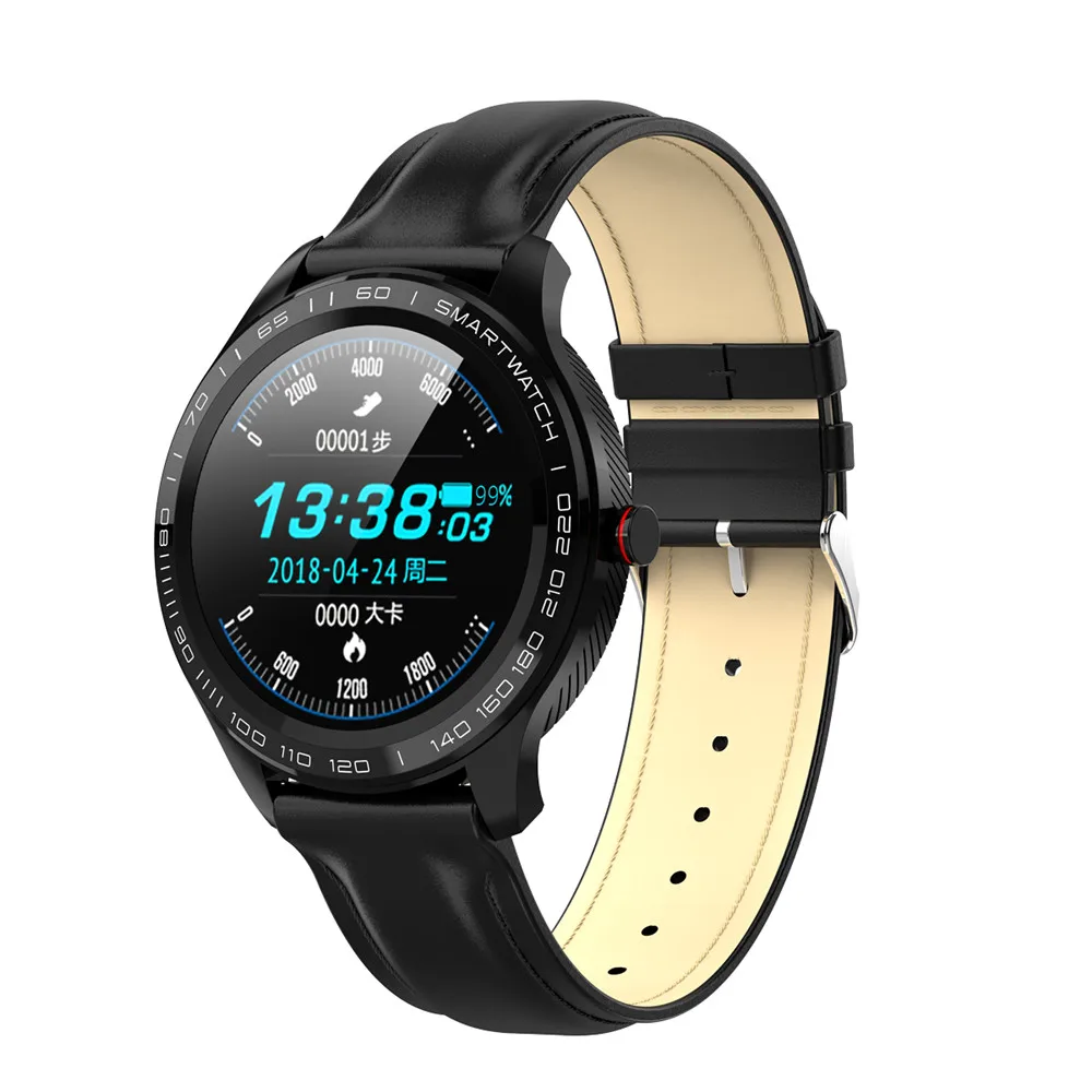 black leather L9 ЭКГ Смарт часы для мужчин Полный Круглый мультисенсорный Smartwatch ip68водонепроницаемый спортивные часы для мужчин Bluetooth напоминание/Музыка - Цвет: black leather