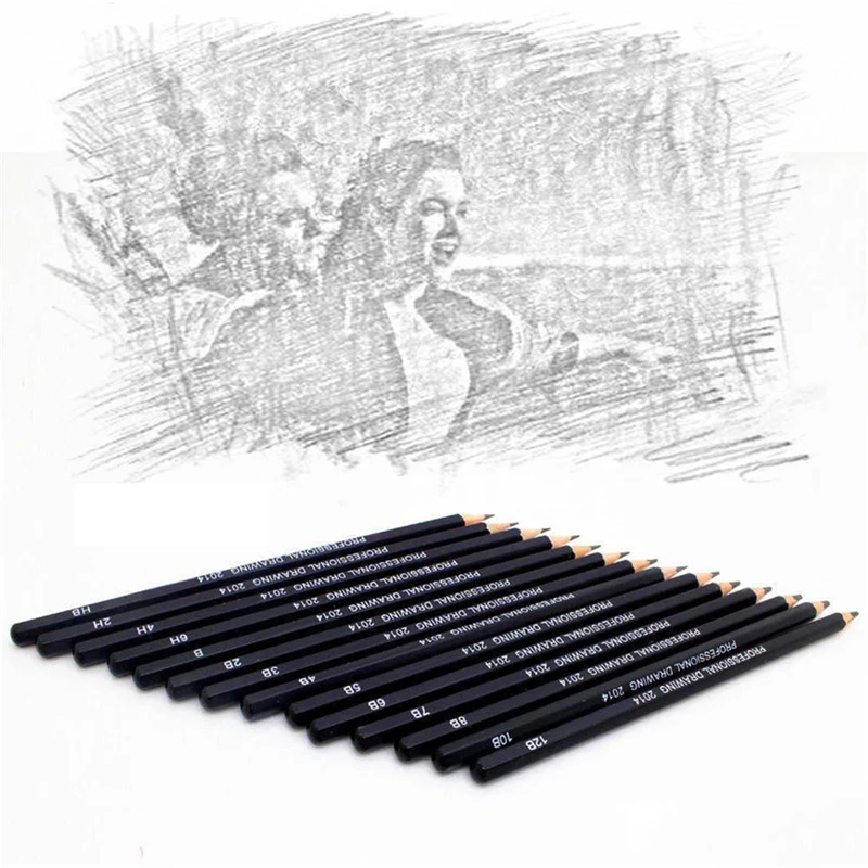 14Pcs/pack Drawing Pen Ultra Fine Line Marker Ink Black Sketch 6H 4H 2H HB B 2B 3B 4 5B 6B 7B 8B 10B 12B Art Pencil |