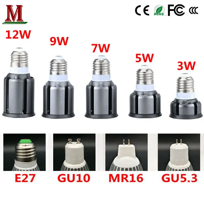 Светодиодный прожектор GU10 E27 GU5.3 MR16 3W 5 Вт 7 9 12 подсветка COB лампа чашка AC85