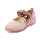 Туфли для девочек, детские туфли без каблуков, мягкие туфли принцессы с цветами и бантом, для вечевечерние, кожаные туфли для детей, осень 2021