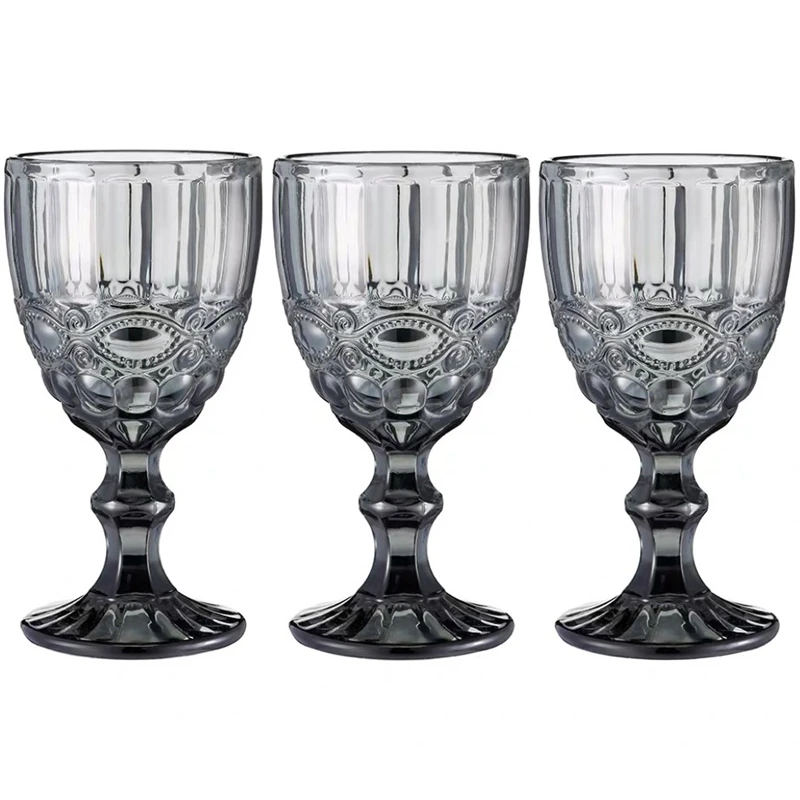 

Relief Wine Glasses Drinking Glass 3pcs / lot Retro Vintage Juice Goblets for Drinking Cup 240ml 8oz Wedding Party Wine Glass
