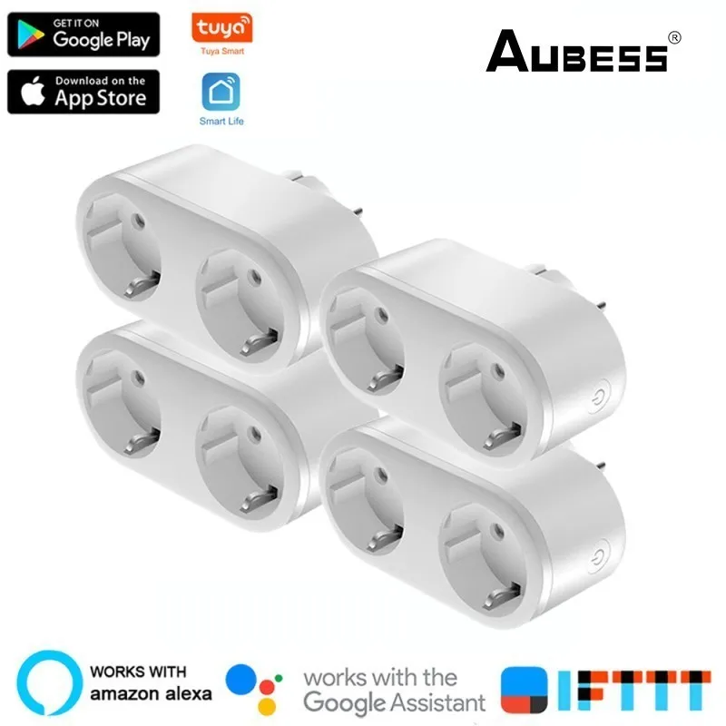 

16A Tuya WiFi EU Smart Plug Outlet 2 In 1 Wireless Socket Remote Water Heater Control Smart Life For Google Home Alexa Alice