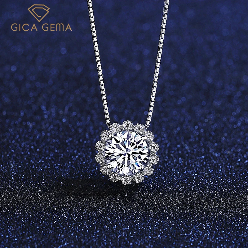 

GICA Real 1 Carat D Color Moissanite Pendant Necklaces For Women 100% 925 Sterling Silver Sparkling Wedding Party Fine Jewelry