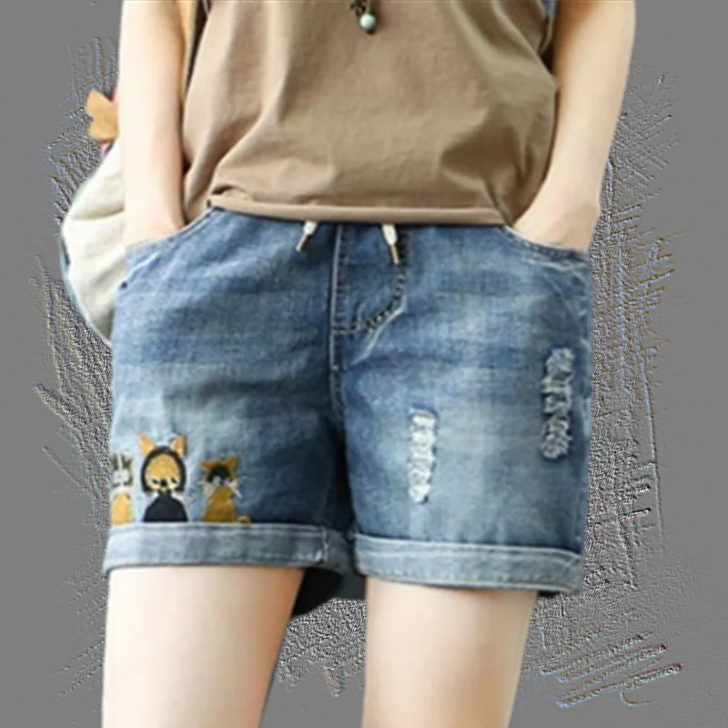 Летние джинсовые шорты женские летние свободные винтажные эластичные с высокой