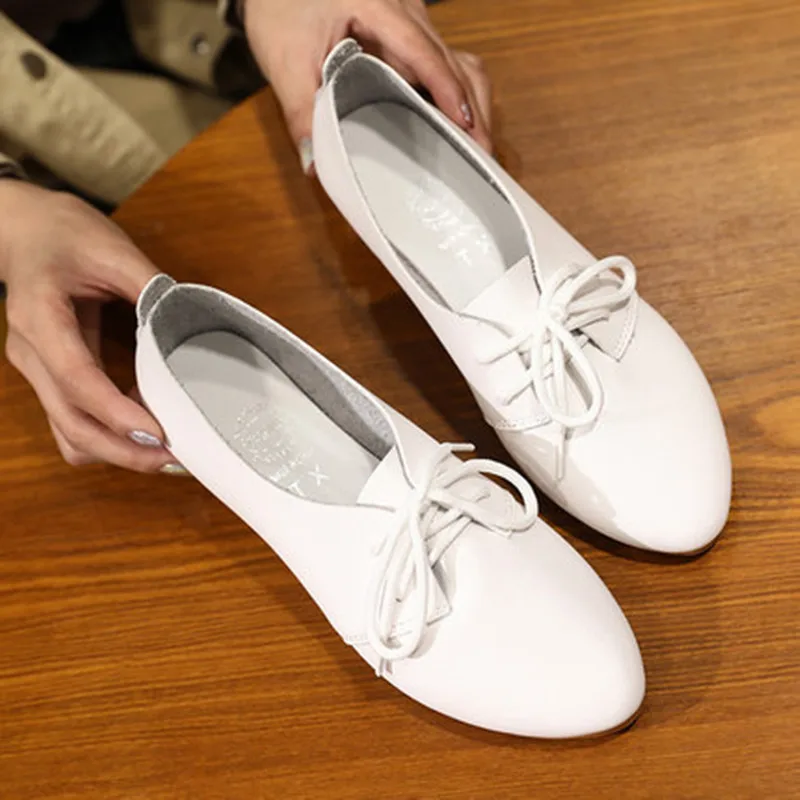Женские туфли-оксфорды на плоской подошве Белые Повседневные Мокасины шнуровке