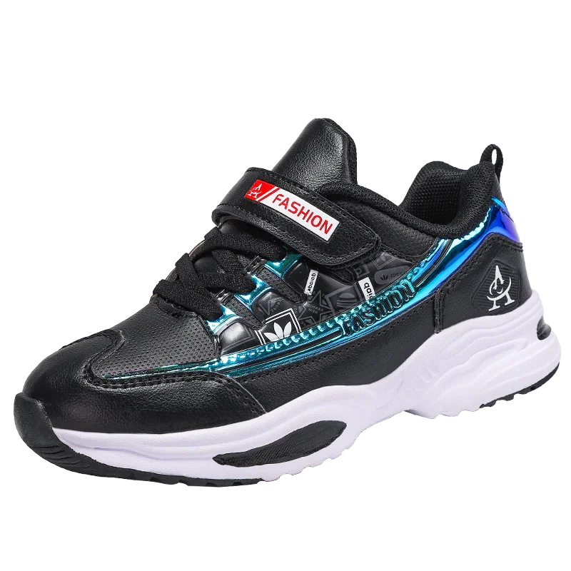 Black Blue SKHEK/Осенняя детская спортивная обувь для мальчиков дышащие кроссовки для бега, детская кожаная обувь для путешествий, размеры от 27 до 38 - Цвет: Black Blue