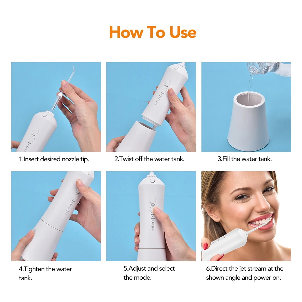 

MS DEAR Oral Irrigator USB Rechargeable Water Flosser Portable Dental Water Jet 230ML Water Tank Waterproof Teeth Cleaner