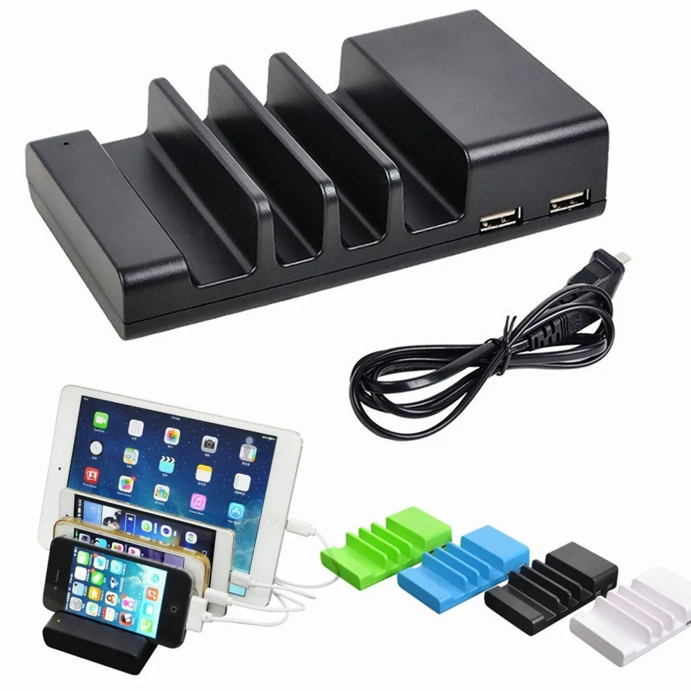 

Universal 4 Ports USB Charging Station Dock Stand Holder 5V 2.4A 1A Phone Charger For iPhone 13 12 11 X 8 Samsung S21 S20 LG