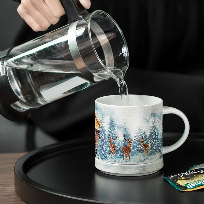 OUSSIRRO 400ml Ceramic Cup Kit Porcelain Constellation Theme LuckyMerry Christmas Mug with Gift Box Christmas Gift for Friends