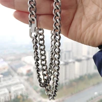 9 5mm width solid pure titanium ta1gr1 cuban chain hip hop jewelry clasp titanium color necklace for men 60cm and 65cm length