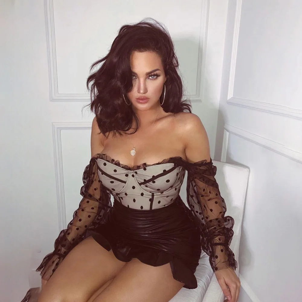 Элегантная женская блузка из сетчатой ткани прозрачная с длинным рукавом топ