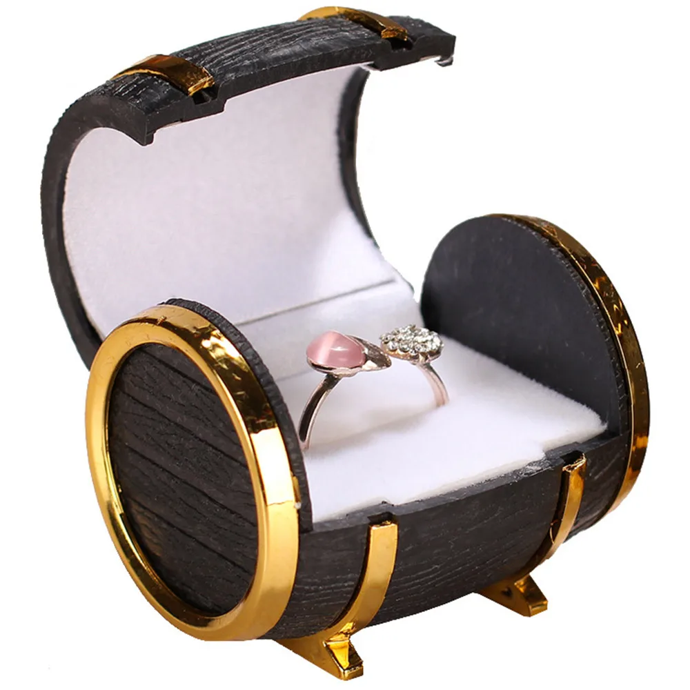 

1Pcs Wedding Velvet Ring Box Jewelry Display Case Storage Earrings Novelty Europe Beer Barrel Travel Trinket Packaging Wholesale