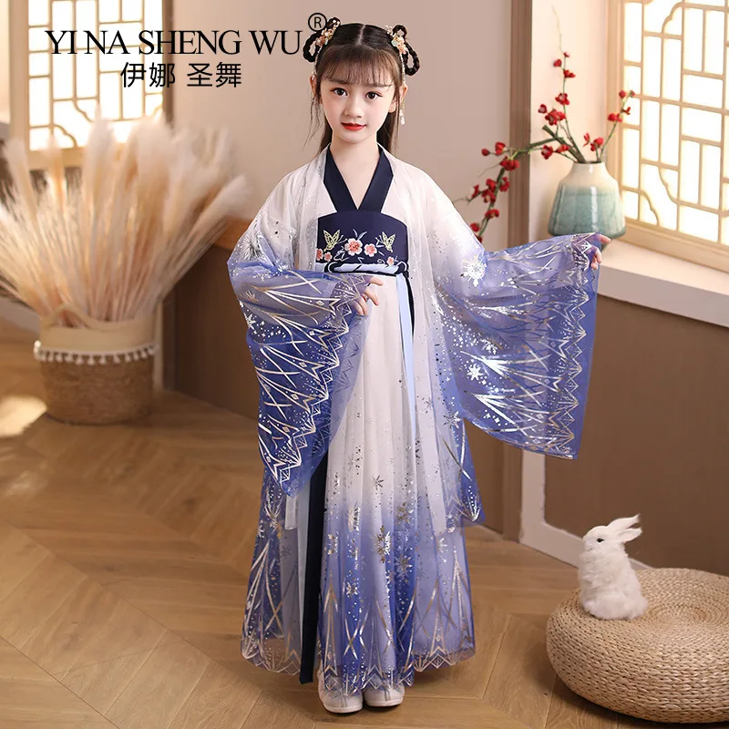 Детская Hanfu летнее китайское платье Ципао с рисунком Древняя китайская